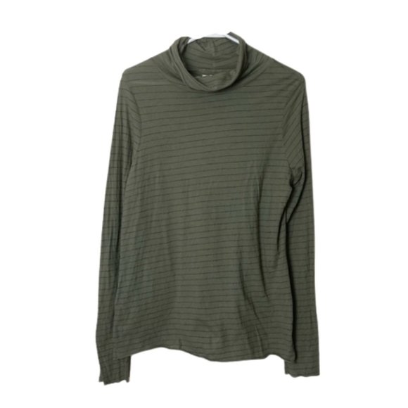Nation LTD Tops - Nation LTD green striped slub raw hem turtleneck top women's M
